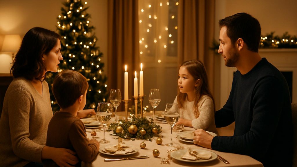 Famiglia con bambini in ambiente accogliente per Capodanno