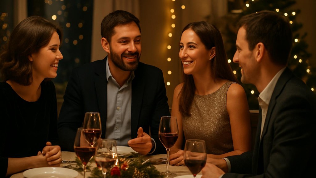Gruppo di adulti in contesto conviviale per Capodanno