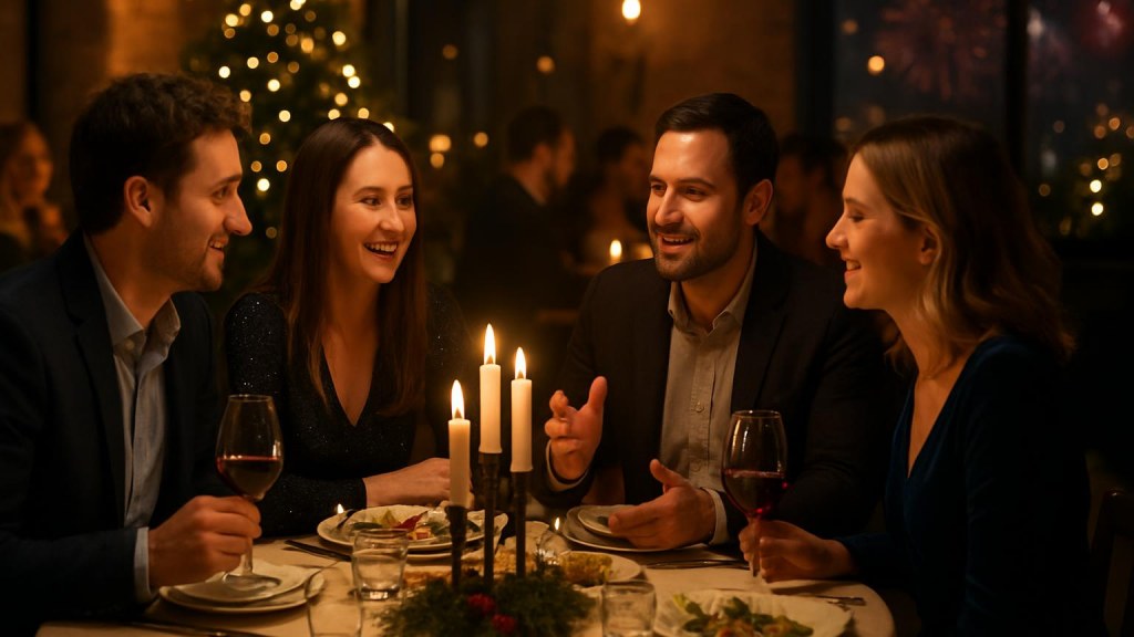 Gruppo di adulti in contesto sociale per Capodanno