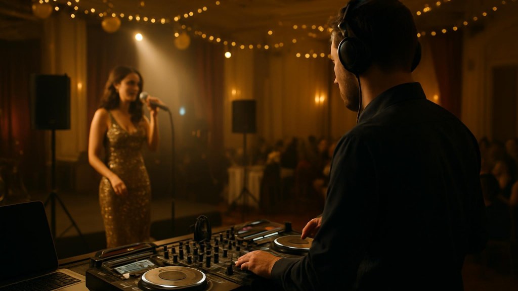 DJ o cantante in una sala eventi per Capodanno